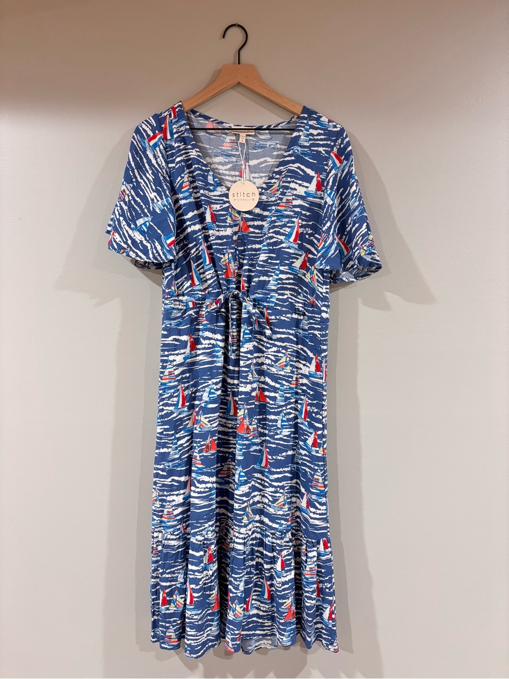 Stitch by Chenault Navy Sailboat Print Dress - Coastal Dress Nautical Print